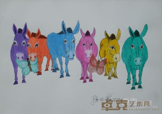 《Six donkeys》42x29.5cm纸本丙烯2012张玉瀛
