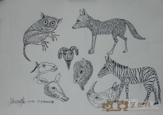 《八个动物草图》42x29.5cm纸本油性笔2013张玉瀛