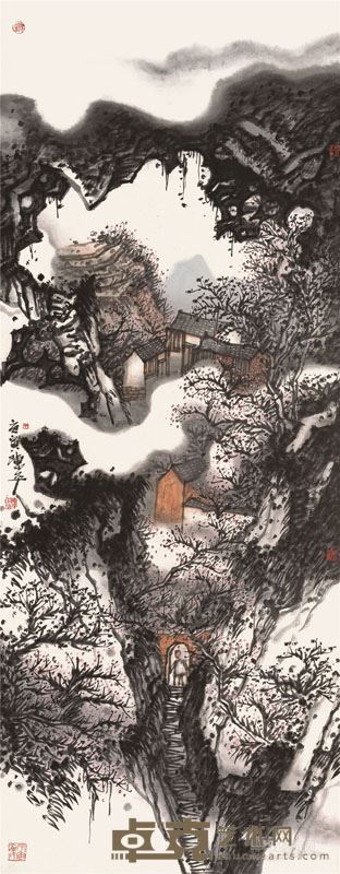 陈平  费洼山庄—春  纸本设色  180cm×70cm  2010年