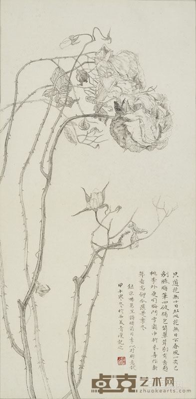 圆寂系列之腊前月 季 纸本白描35.5x72cm 2015