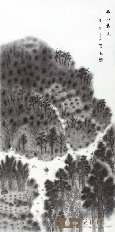 南山暮色之二  136×68cm  纸本水墨  2014