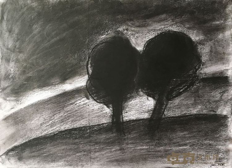 《两棵相爱又痛苦的树》42cmX58cm  纸本炭笔  2015年