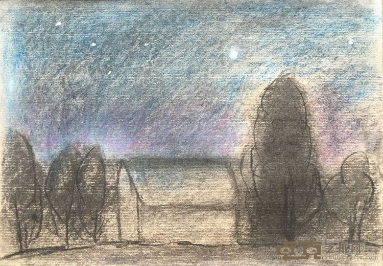 《有金星的夜景》34.5cmx50cm 纸本炭笔 2015年