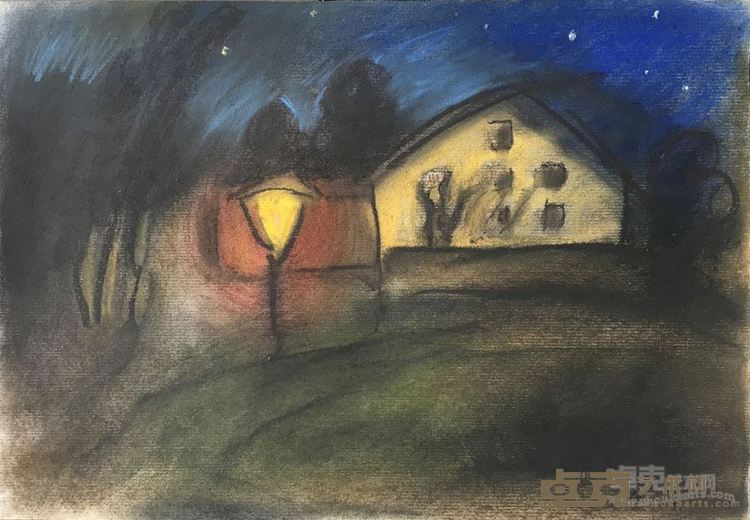 《有路灯的风景》之二 34.5cmx50cm 纸本炭笔 2014年