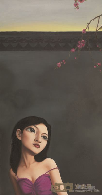 《墙·桃花》peach blossom 2007年布面油画+150x80cm