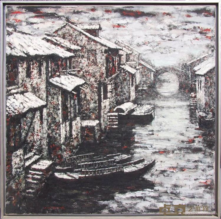 周庄雪之一130x130cm 2001年综合媒材