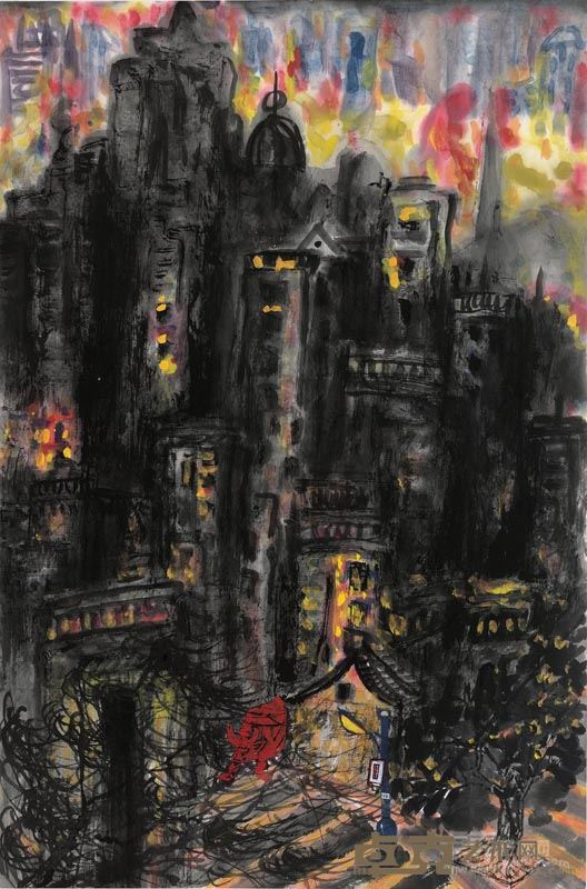 秦胜水 耕城系列之一 彩墨纸本 68cm×45cm 2016年