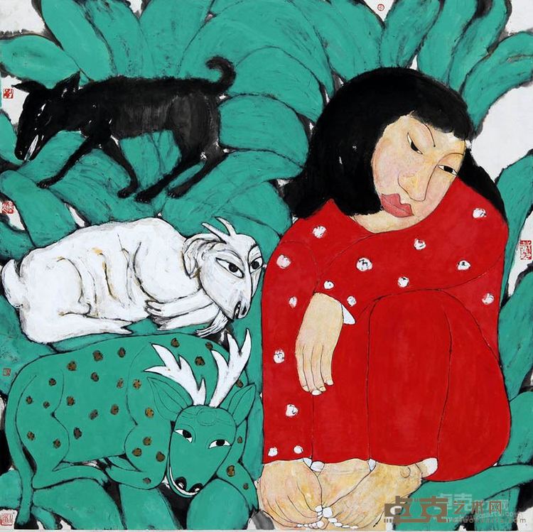 戴少龙 春妹 彩墨纸本 68cm×68cm 2012年