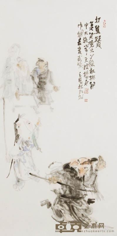 罗彬 打焦赞 彩墨纸本 98cm×48cm 2012年