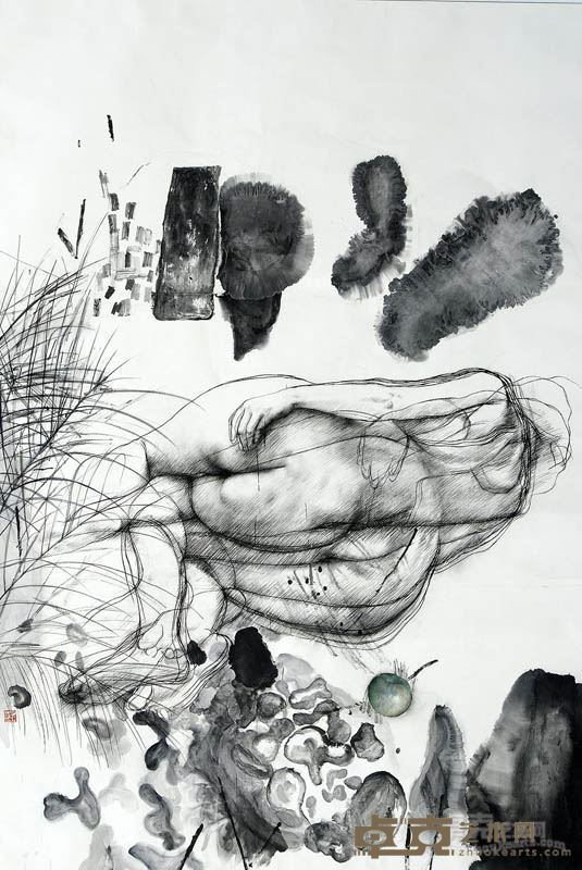 于振平 青苹果系列一 水墨纸本 203cm×139cm 2005年