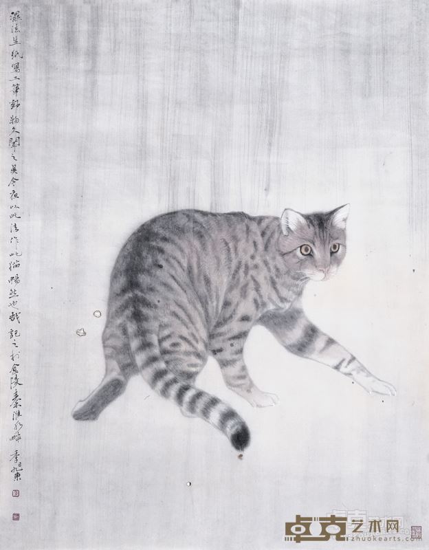工笔动物猫之一  68.5X53cm 纸本水墨 季旭东 2016