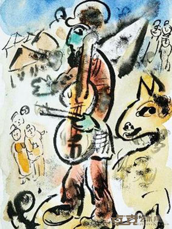 （俄）马克•夏加尔Mar c Chagall 《故乡的回忆》纸、墨、水彩 41.7 x29