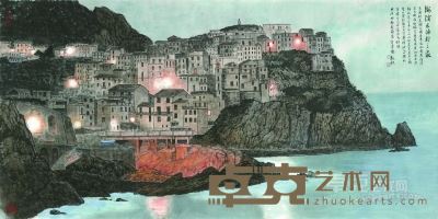 《海滨五渔村之夜》 68×135厘米 2014年