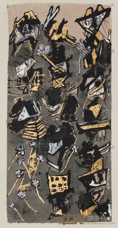 魏立刚作品 青峦  宣纸  墨  丙烯  186X80CM  2011年