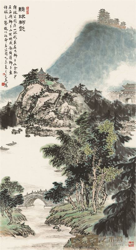 绣球狮戏 136×68cm