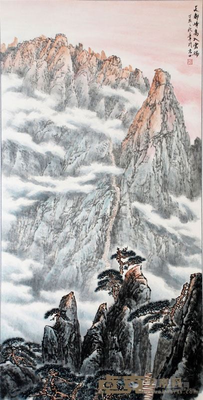 天都峰高入云端136X68cm