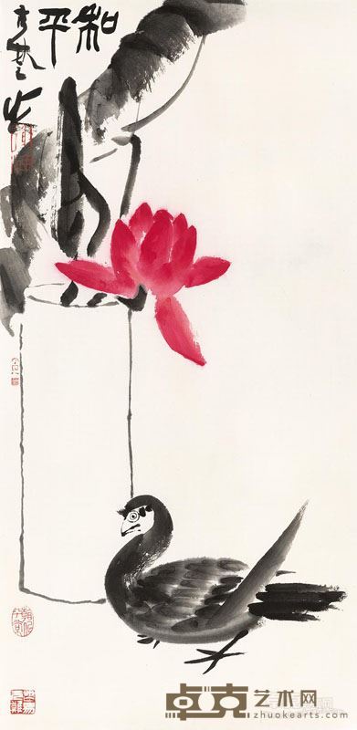 谢海  和平  彩墨纸本  68cm×34cm 2016年