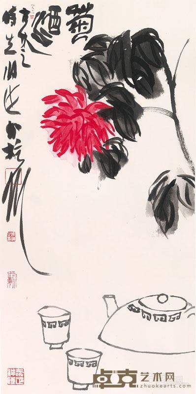 谢海  菊酒  彩墨纸本  69cm×34cm  2015年