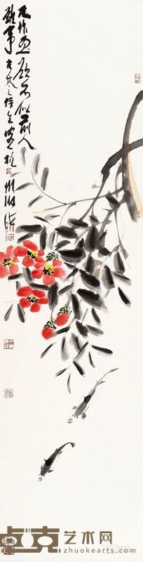谢海  误入花深处  彩墨纸本 138cm×35cm  2014年
