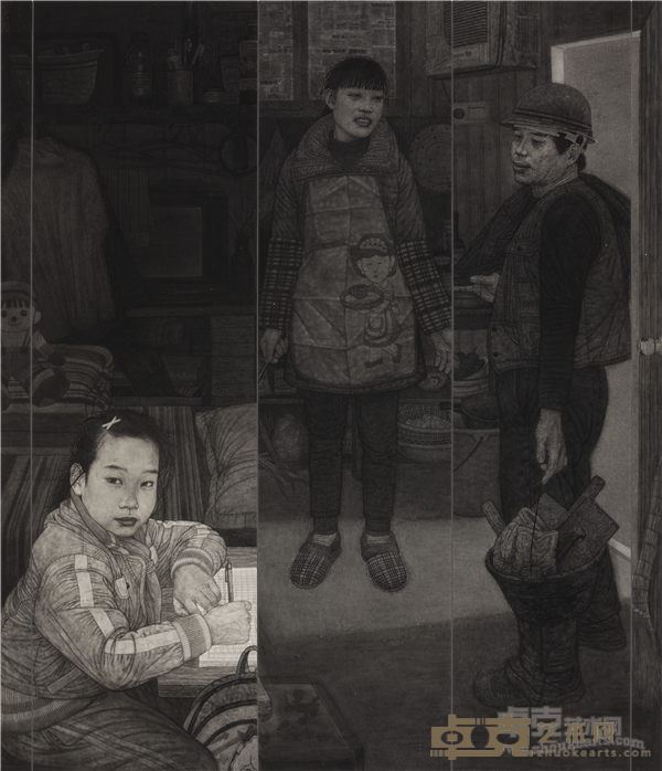 康凯李传真 《工棚·家》2014+年+,200CMX240CM,+纸本工笔