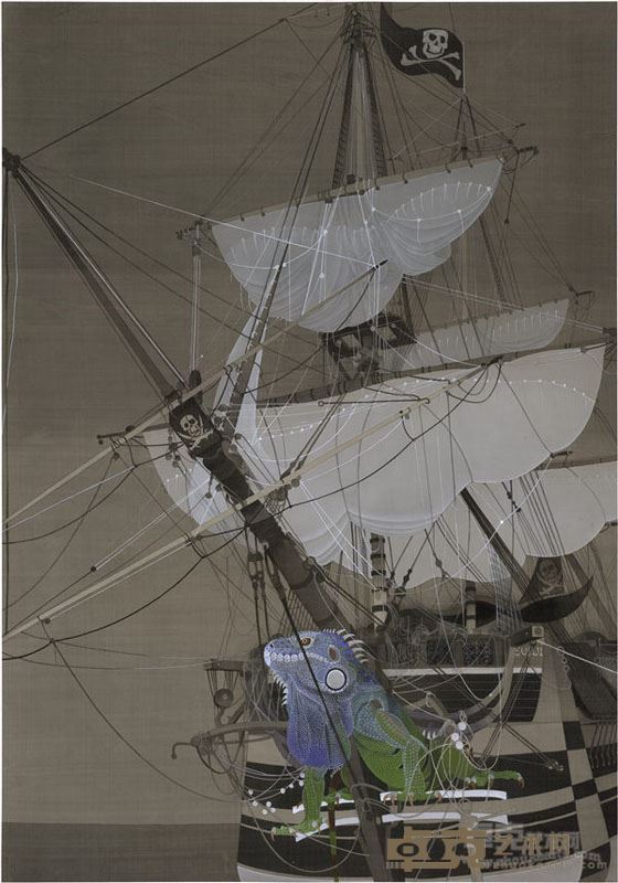 苏锐 《海盗船》，120×80厘米，绢本工笔，2014年