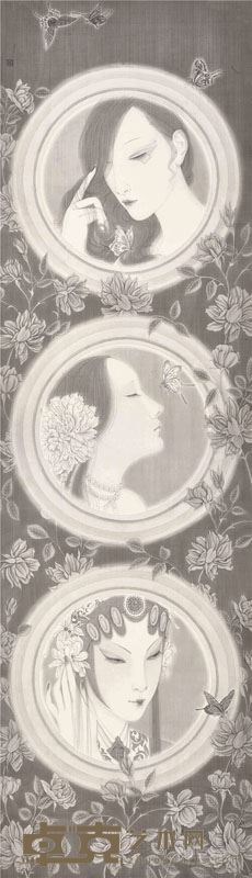 杨臻臻+花前顾影之蝶+195x56cm+绢本水墨+2015年