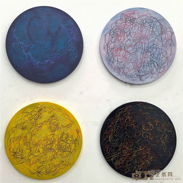 赵胤杰《线与界15》 直径40 cm x4 布面油画 2016