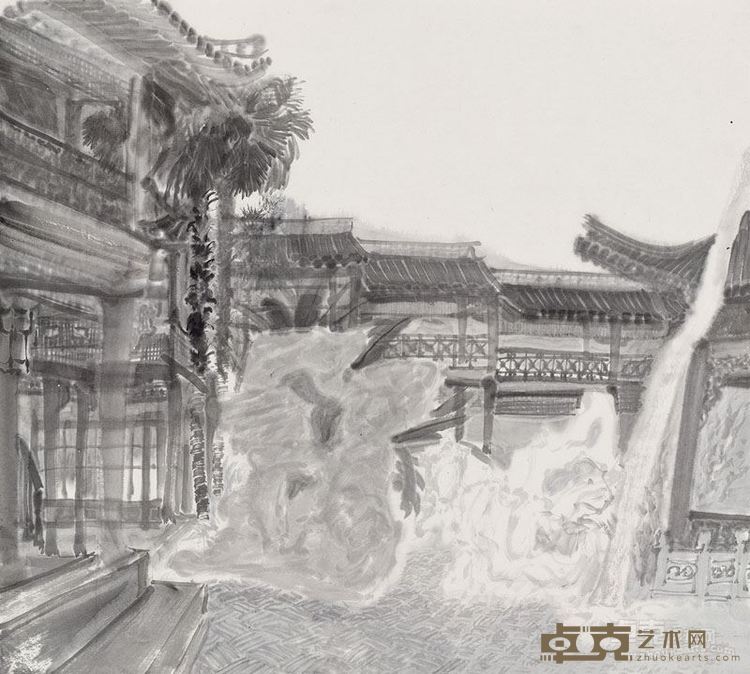 屠鸿辉《个园写生之九》49x65cm  纸本水墨  2014年