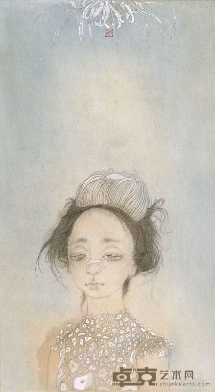 邹荃《曼陀罗华》纸本矿物颜料 46x72cm 2016年
