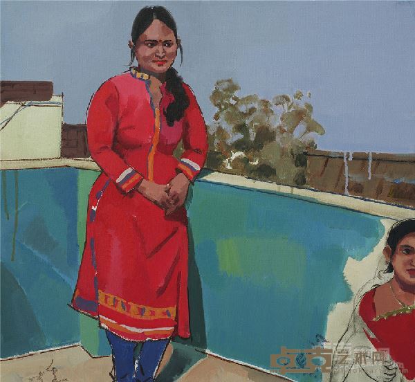 李季+《阿格拉堡的妇女之一》+布面油画+60×60cm+2016年