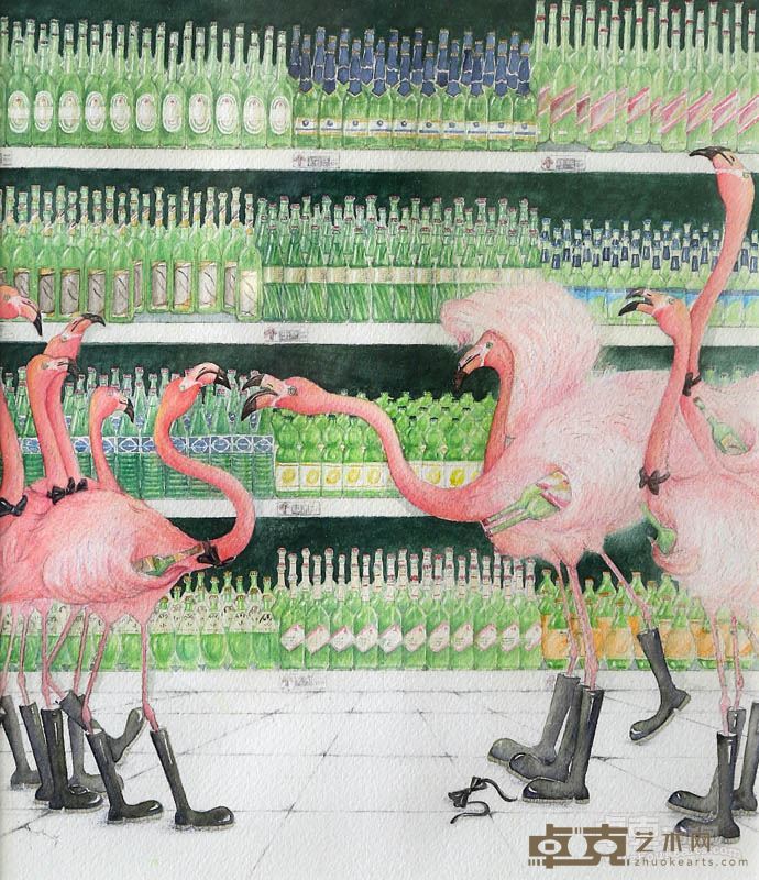 孟子茹 《喝喝哒（2）》30×27cm 纸本水彩 2015