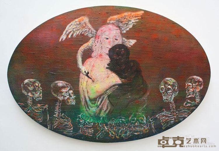 董鹤《艾达与天鹅》布面综合材料 100×150cm 2015年