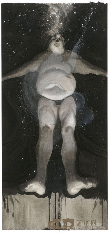 秦修平《出壳-1》 纸本水墨 96cmX45cm 2015年