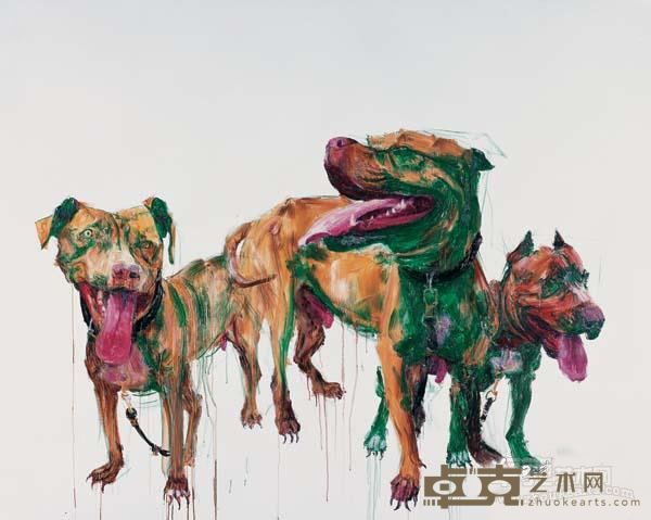 周春芽《3个斗犬》 200x250cm 2007