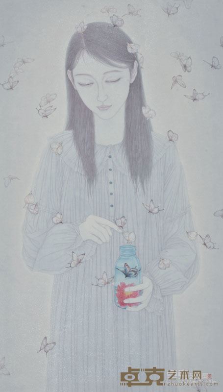 《迷蝶》56X98cm, 纸本工笔，2015年，私人收藏